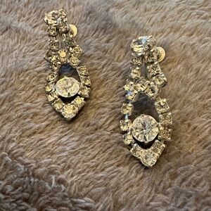 Rhinestone Dangle Vintage earrings with a screw back